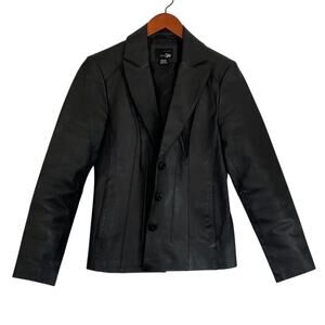 East 5th Black 3 Button Classic Leather Blazer/Jacket, Capsule Wardrobe, M